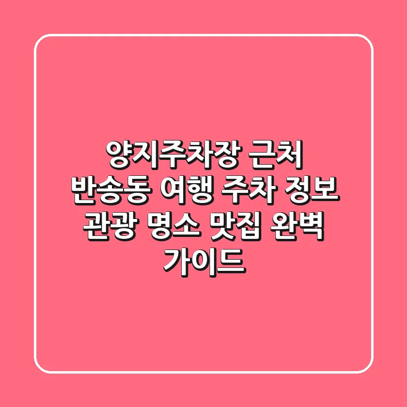 양지주차장 근처 반송동 여행: 주차 정보, 관광 명소, 맛집 완벽 가이드